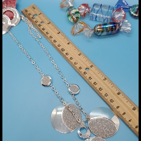 Charming Charlie Silvertone round disc shiny matte mix earrings and necklace set - Picture 3 of 5